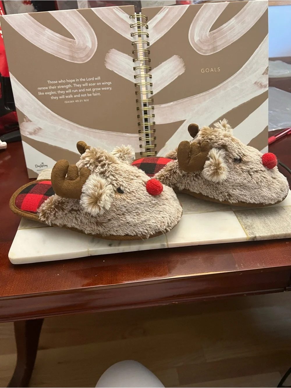 Wondershop Brown Reindeer Kids Slippers with Red Nose